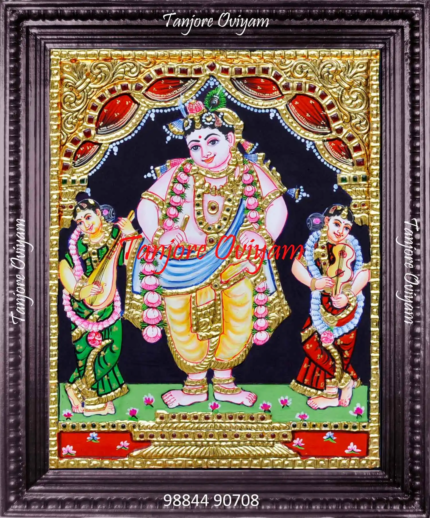 Vithobha Krishna Tanjore painting showing Vitthal posture with gold and traditional detailing